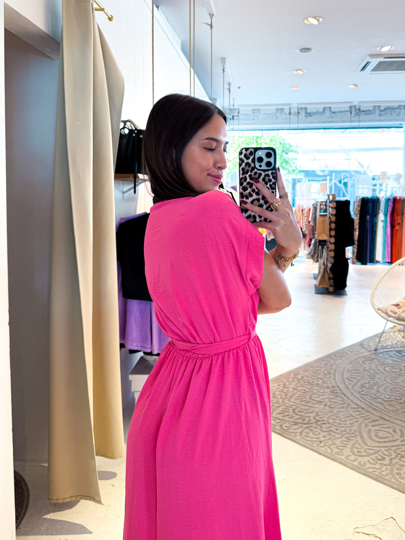 Maxikleid mit Gürtel Pink
