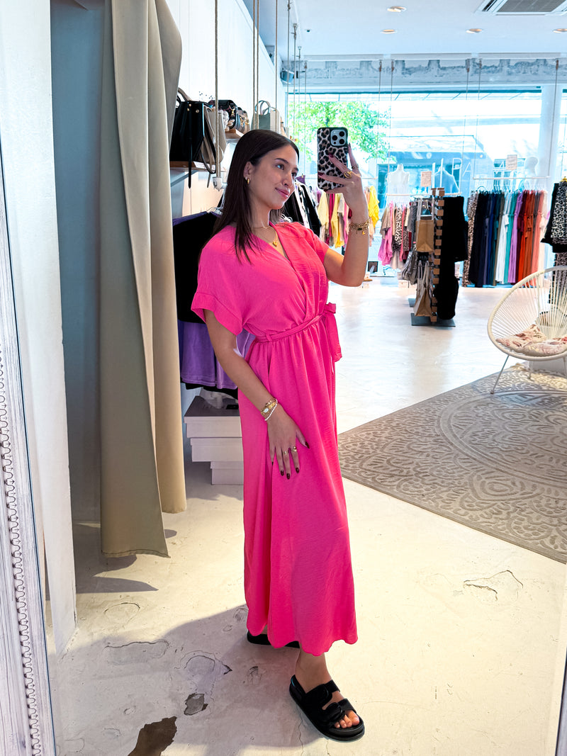 Maxikleid mit Gürtel Pink