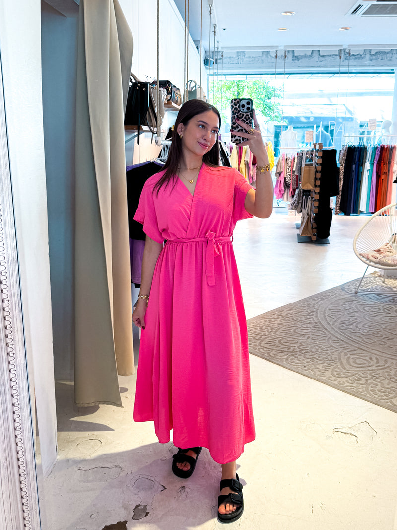 Maxikleid mit Gürtel Pink