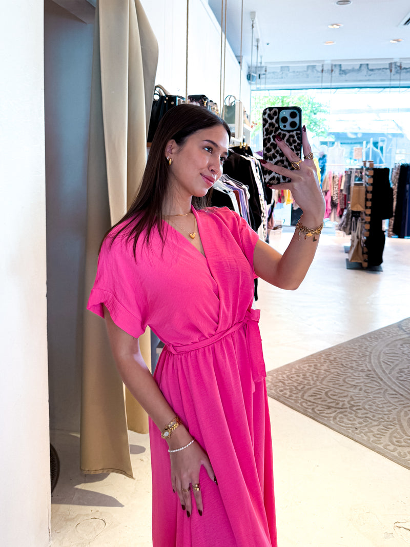Maxikleid mit Gürtel Pink