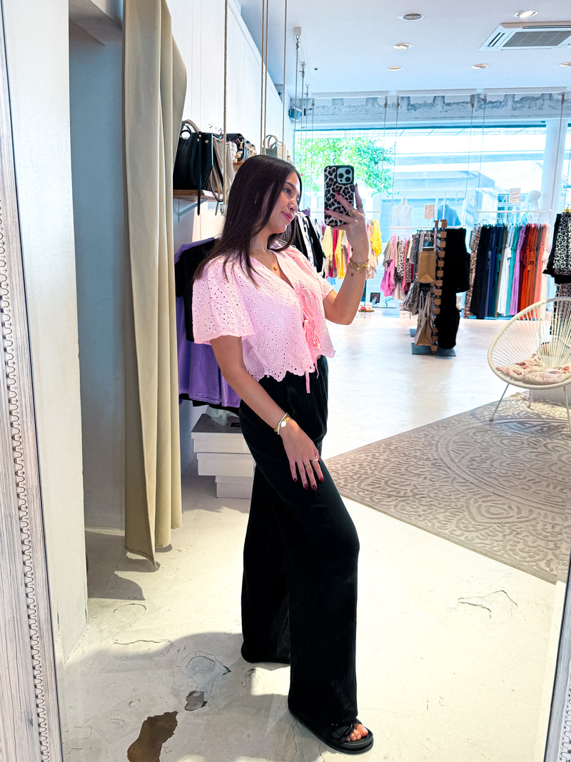 Bluse mit Lochstickerei Rosa