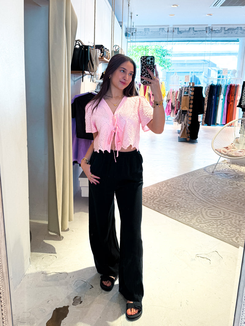 Bluse mit Lochstickerei Rosa