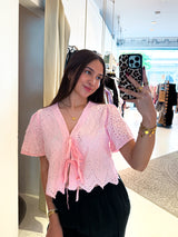 Bluse mit Lochstickerei Rosa