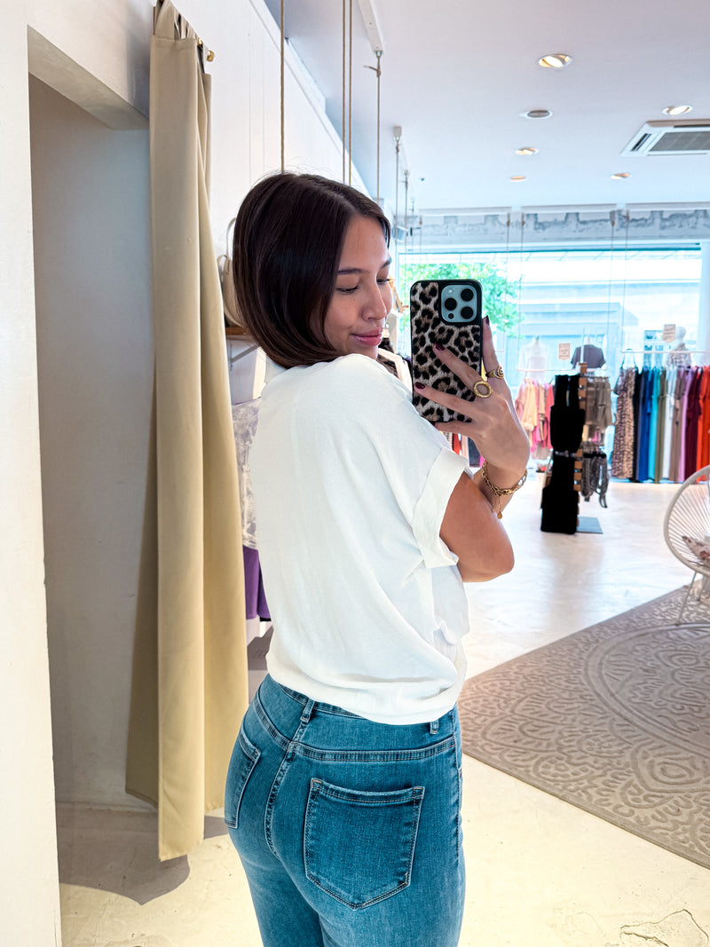 Cropped Bluse mit Knoten Weiß