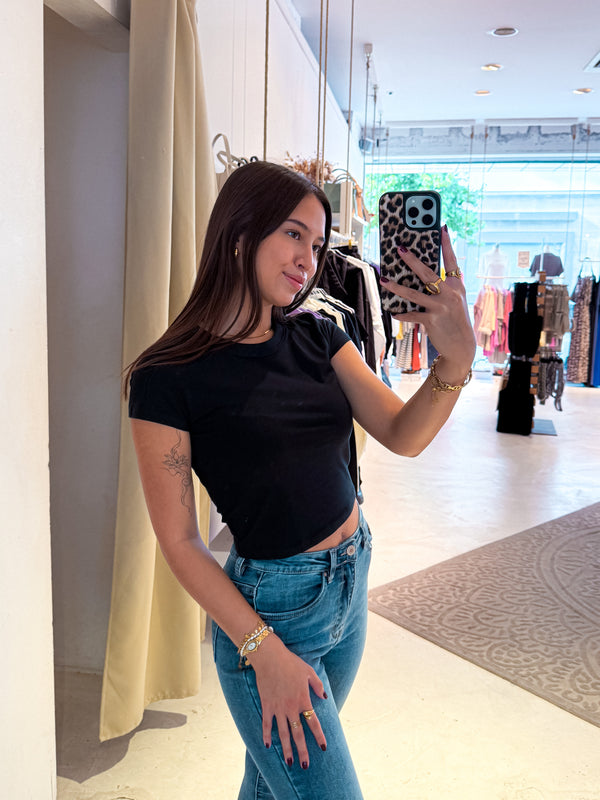 Cropped Basic Tee Schwarz