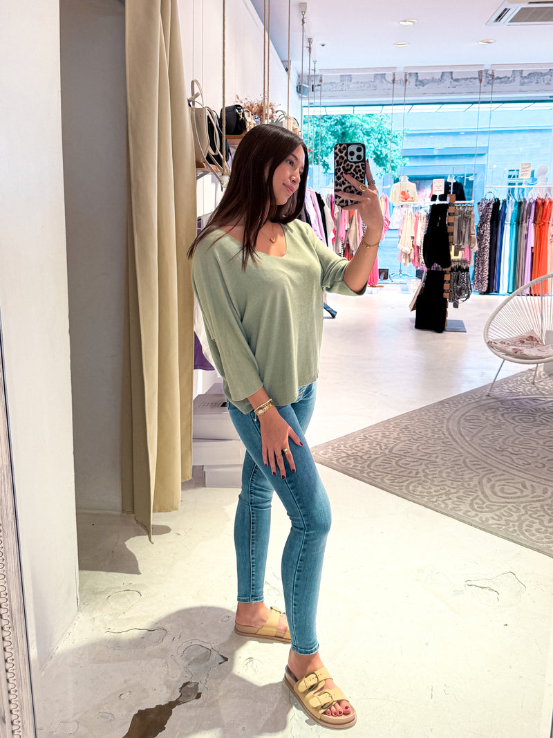 Dünner Strickpullover Hell Olive