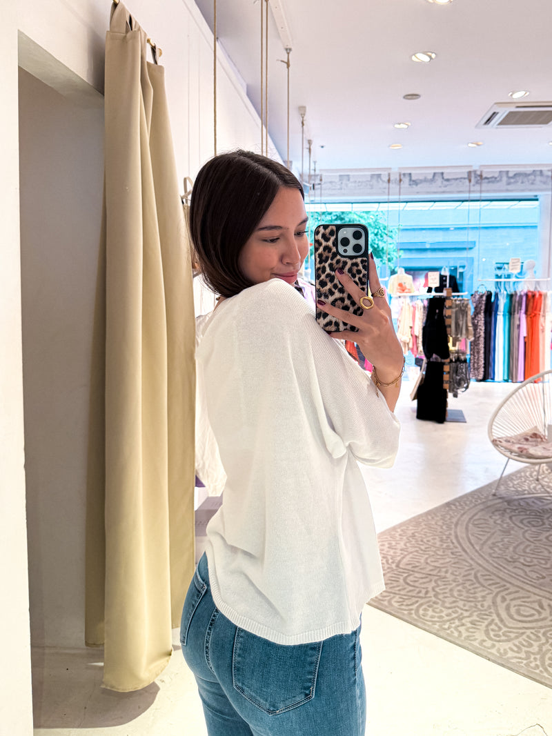 Dünner Strickpullover Weiß