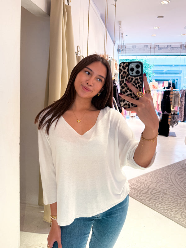 Dünner Strickpullover Weiß