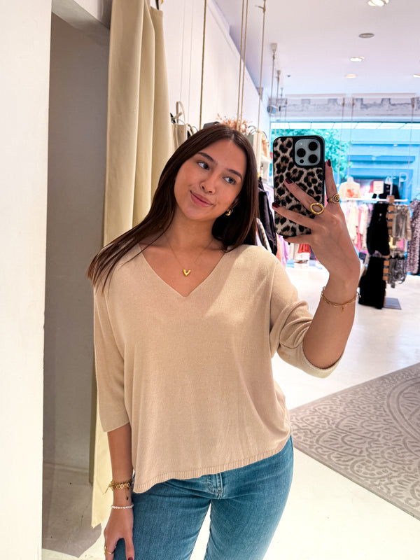 Dünner Strickpullover Beige