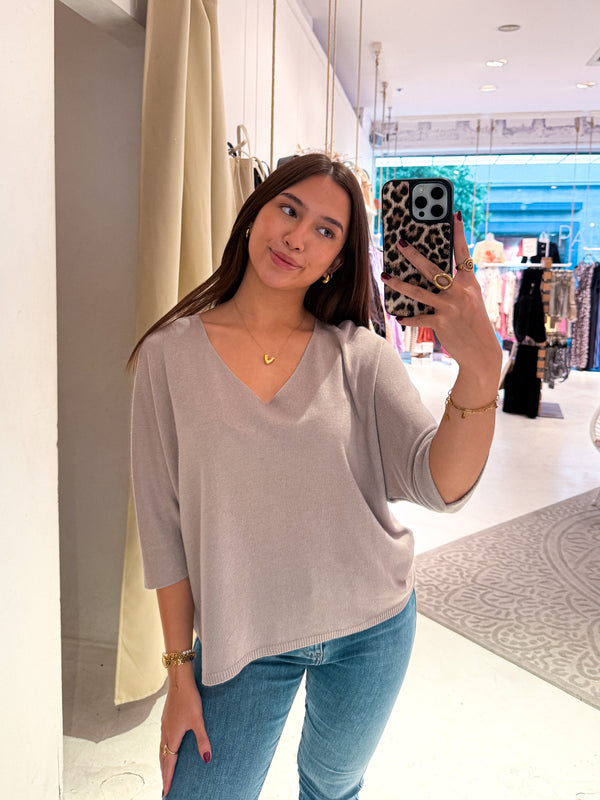 Dünner Strickpullover Taupe