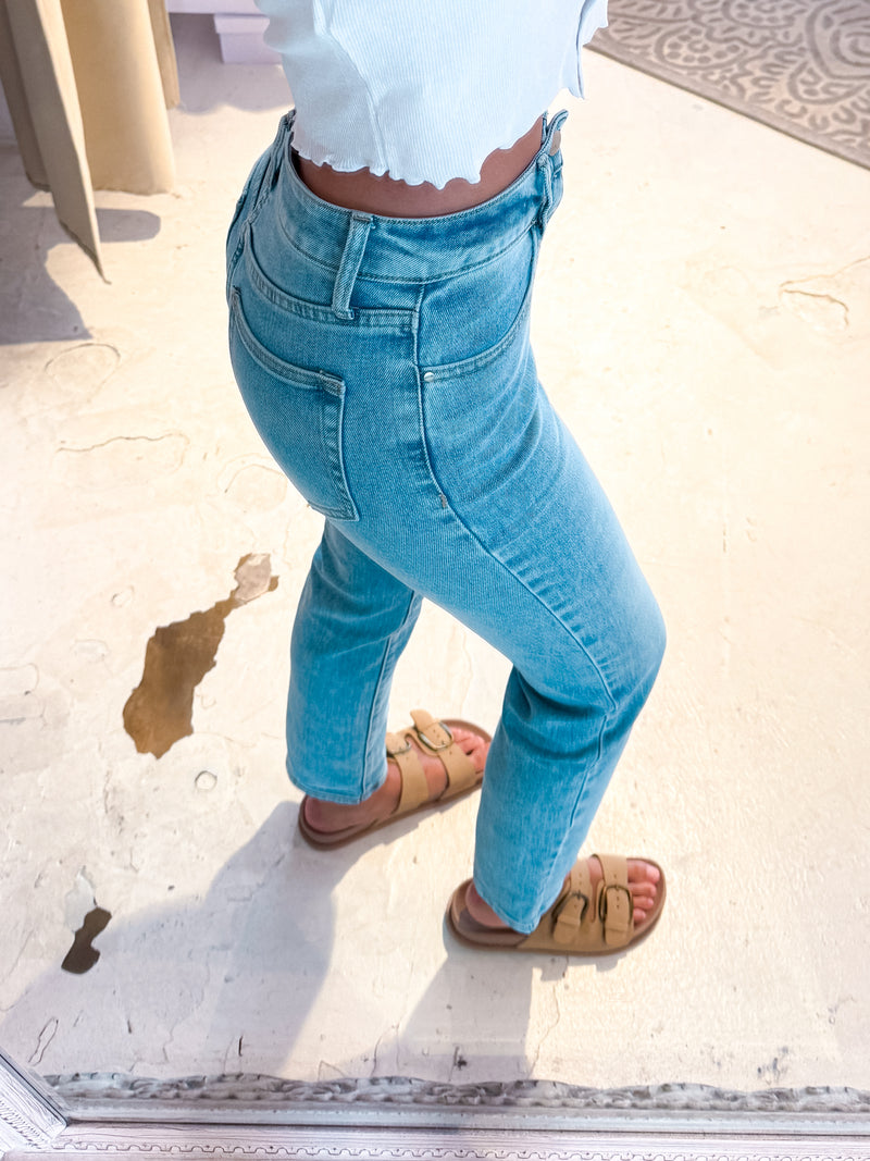 Long Mom Jeans Classic Blau