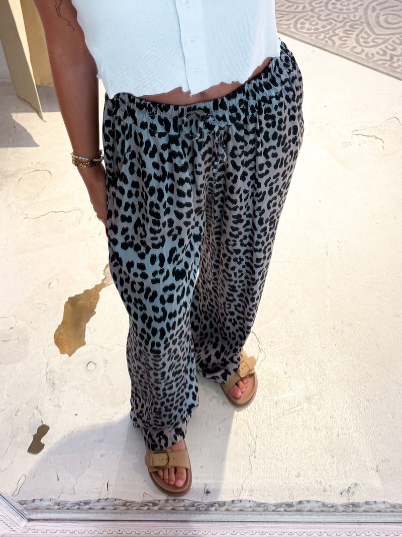 Silky Hose mit Leomuster Grau
