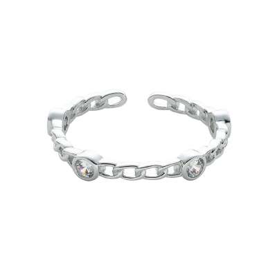 Offener Chain-Ring mit Zirkonia-Steinen Silber