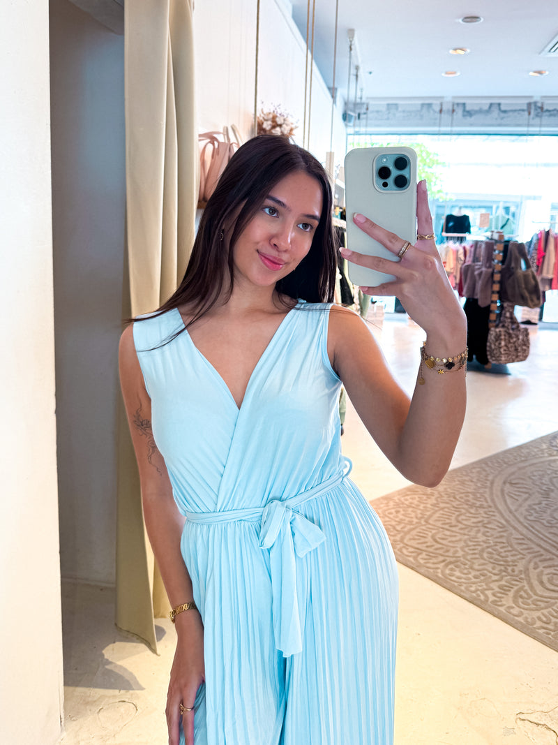 Plissee Jumpsuit Hellblau