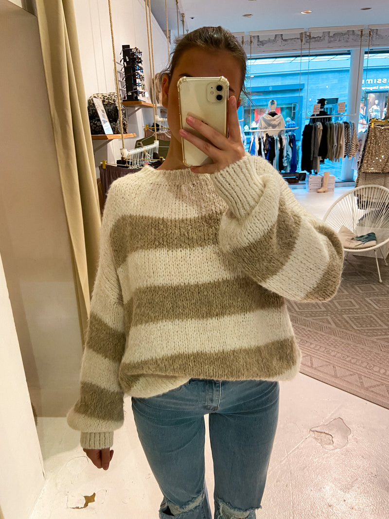 Oversized Strickpullover gestreift Beige/Taupe