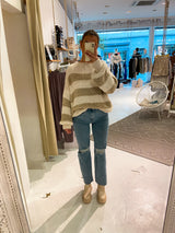 Oversized Strickpullover gestreift Beige/Taupe