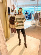 Oversized Strickpullover gestreift Beige/Olive