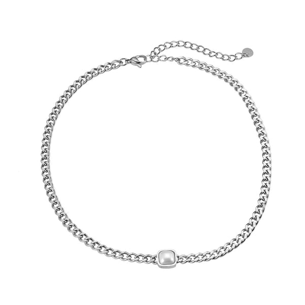 Osini Square Pearl Edelstahl Kette Silber