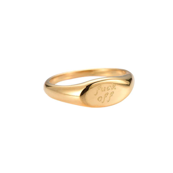 ´fuck off´ Edelstahl Ring Gold