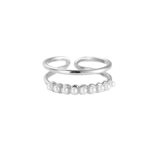 Tiny Pearl 2 Layer Edelstahl Ring Silber