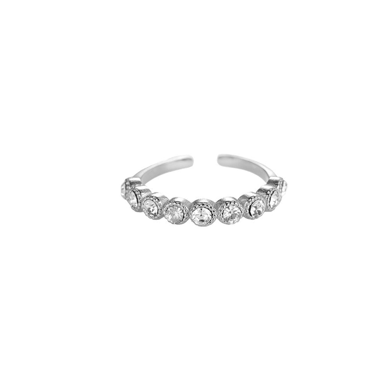 9 Round Diamonds Edelstahl Ring Silber