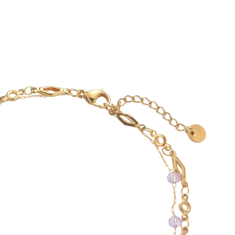 Purple Beads 2 Layer Edelstahl Fußkette Gold