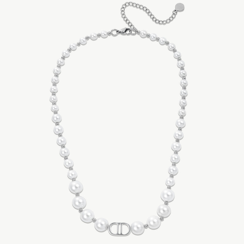 Edelstahl Perlenkette mit Theta Silber