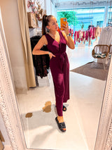 Plissee Jumpsuit Weinrot