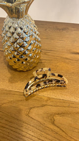 Ovale Haarklammer aus Metall Leo Beige/Gold