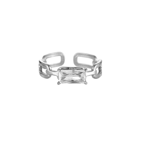 Diamond Square Chain Edelstahl Ring Silber